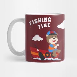 Vector cartoon illustration of cute bear fishing on sailboat with cartoon style. Mug